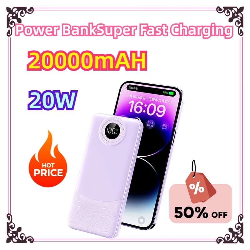 

For Mobile Power External Battery for Iphone Samsung Xiaomi 20000mAH Power BankSuper Fast Charging 20W Ultralarge Capacity