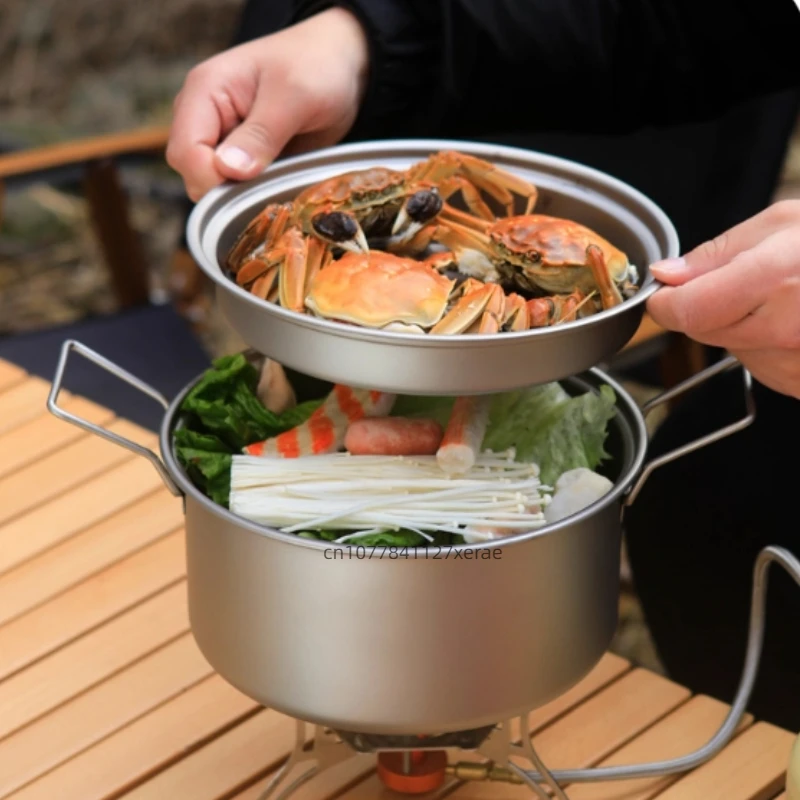 

Pure titanium pot - outdoor camping steamer soup pot picnic set of tableware easy to carry and portable cooking pot set