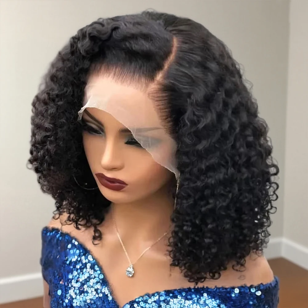 カーリーディープウォーターウェーブ 13x4 HDレースフロントウィッグ 250%ショートボブウィッグ 7x5 グルーレスウィッグ すぐに着用できるブラジル産100%人毛