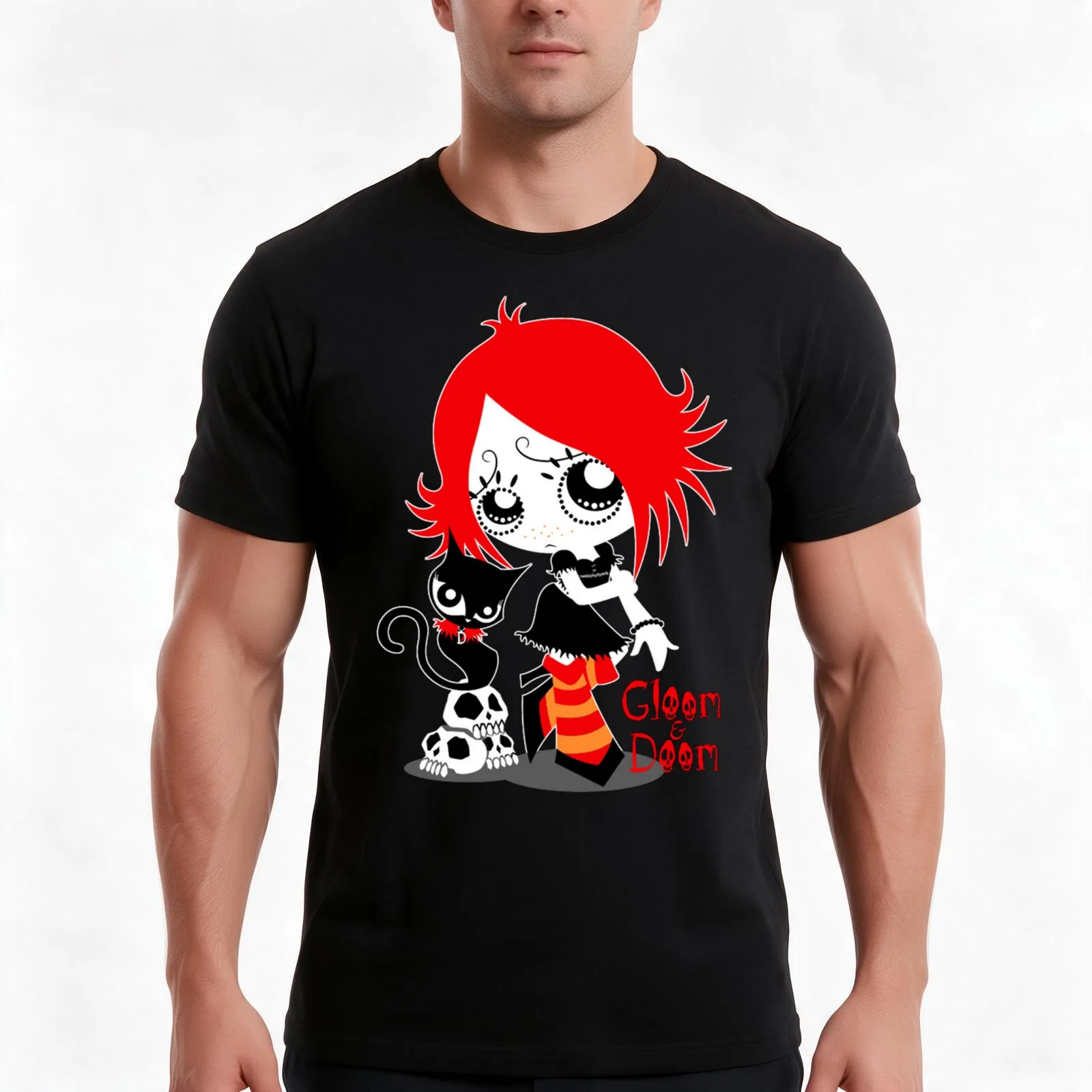 Ruby Gloom and Doom Kitty T-Shirt, Summer Casual Cotton Tee, Oversized Streetwear Tops, Vintage Graphic Print, Unisex Men Women