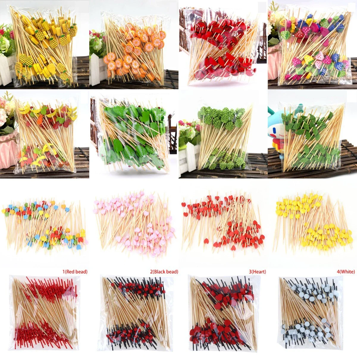 

Cocktail Wedding Heart Bamboo Fork Dessert Cupcake Flower Party Skewer Decor Buffet Fruit Stick 50/80/100pc Salad Pick For