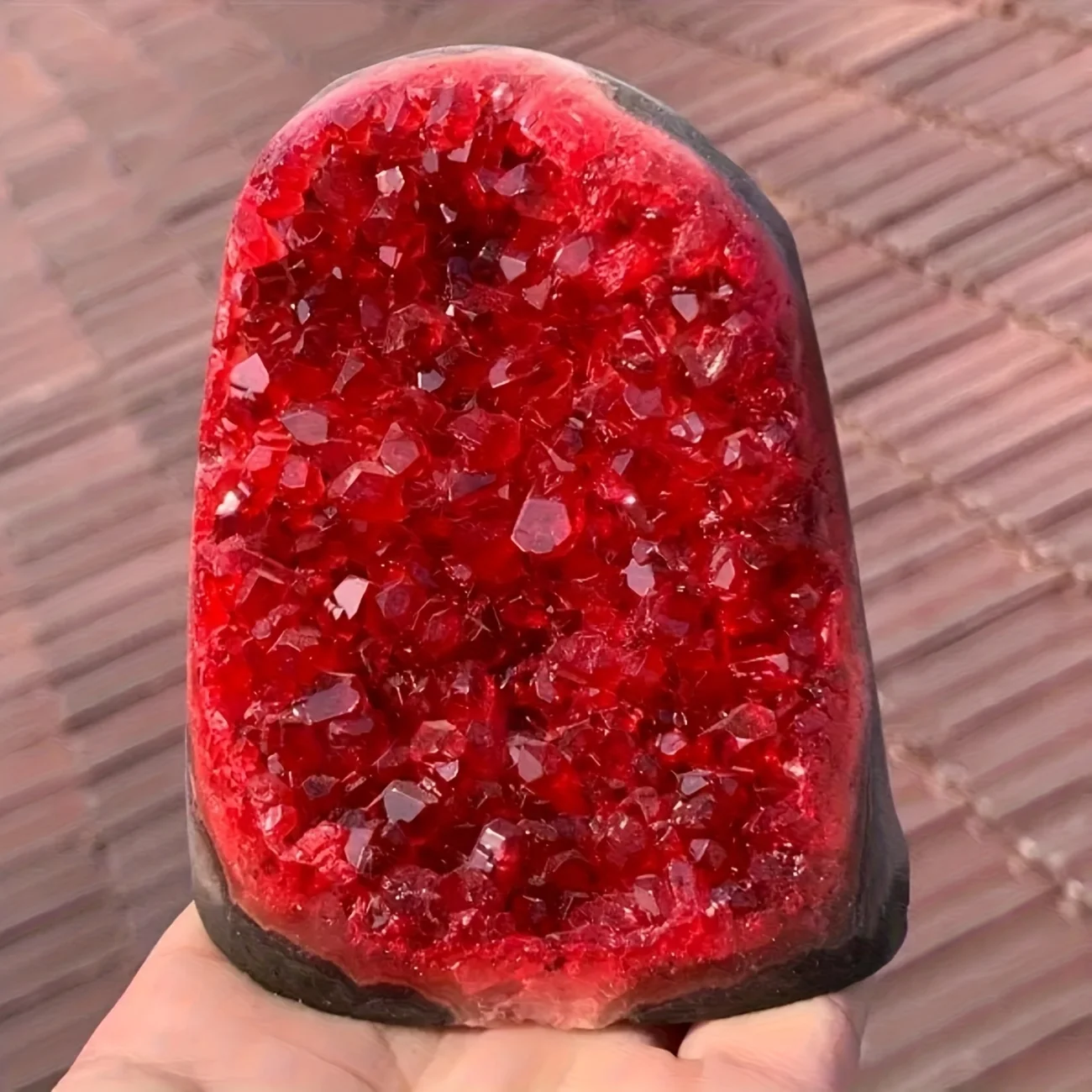 1 Natural Clare Mantle Crystal Cluster- Shimmering with Deep Red to Red Wine, Elegant Bohemian Home/office Decor