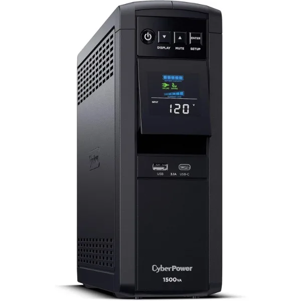 Imagem -02 - Sistema Ups Black Power Sine Cp1500pfclcd Pfc 1500va 1000w 12 Tomadas Avr Mini Torre Cyberpower