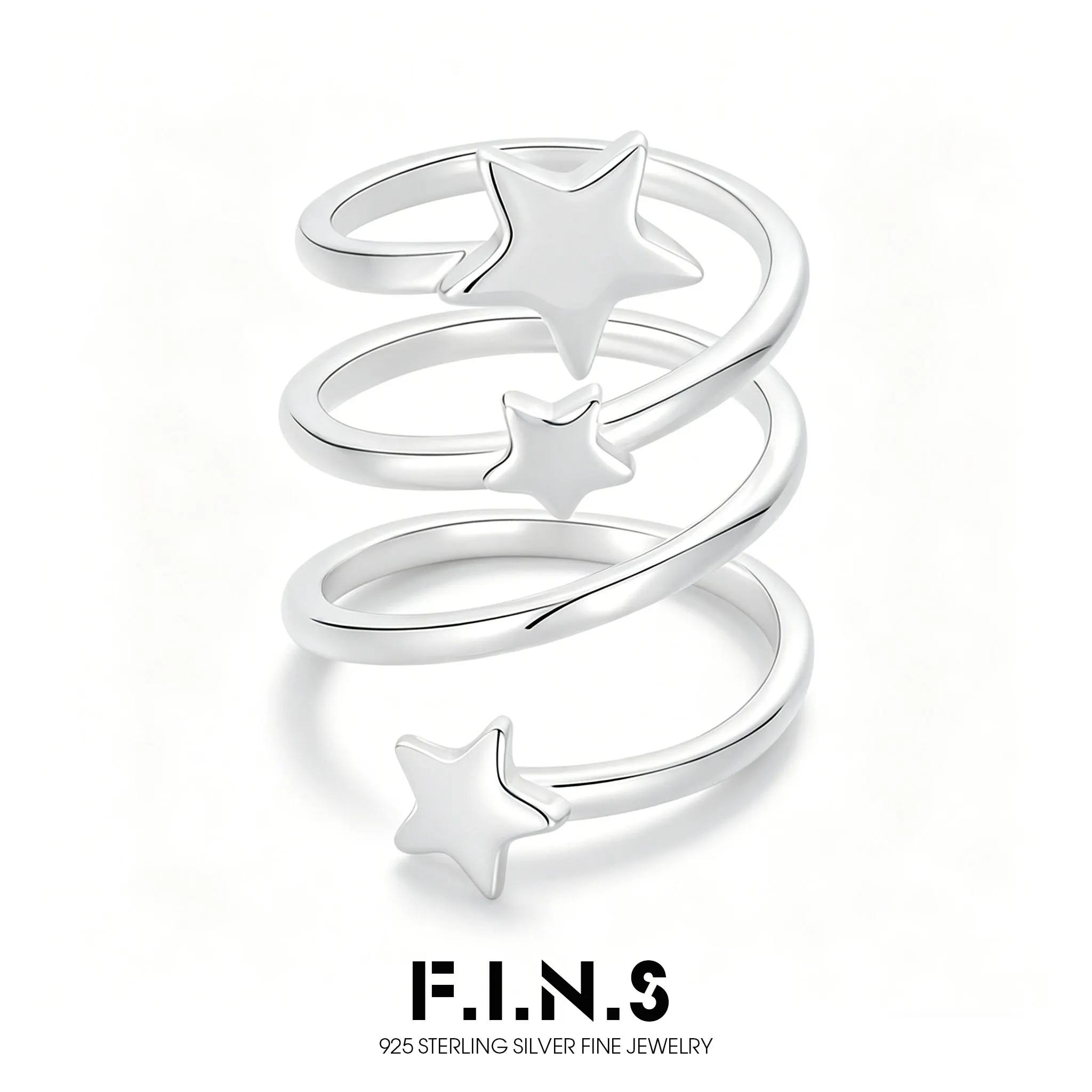 F.I.N.S Original Multi Layered S925 Sterling Silver Star Knuckle Ring For Women Unique Minimalist Adjustable Tail Finger Jewelry