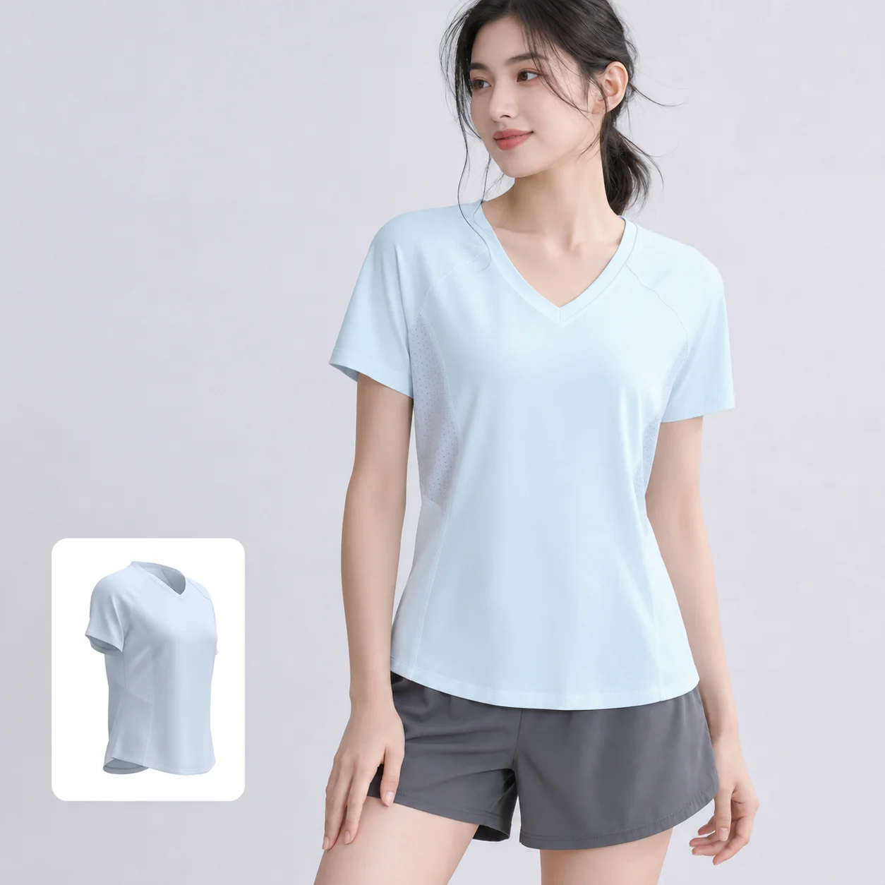 EOENKKY Women Breathable Mesh Back Workout T Shirt V Neck Short Sleeve Loose Fit Yoga Running Gym Fitness Sports Top S-2XL
