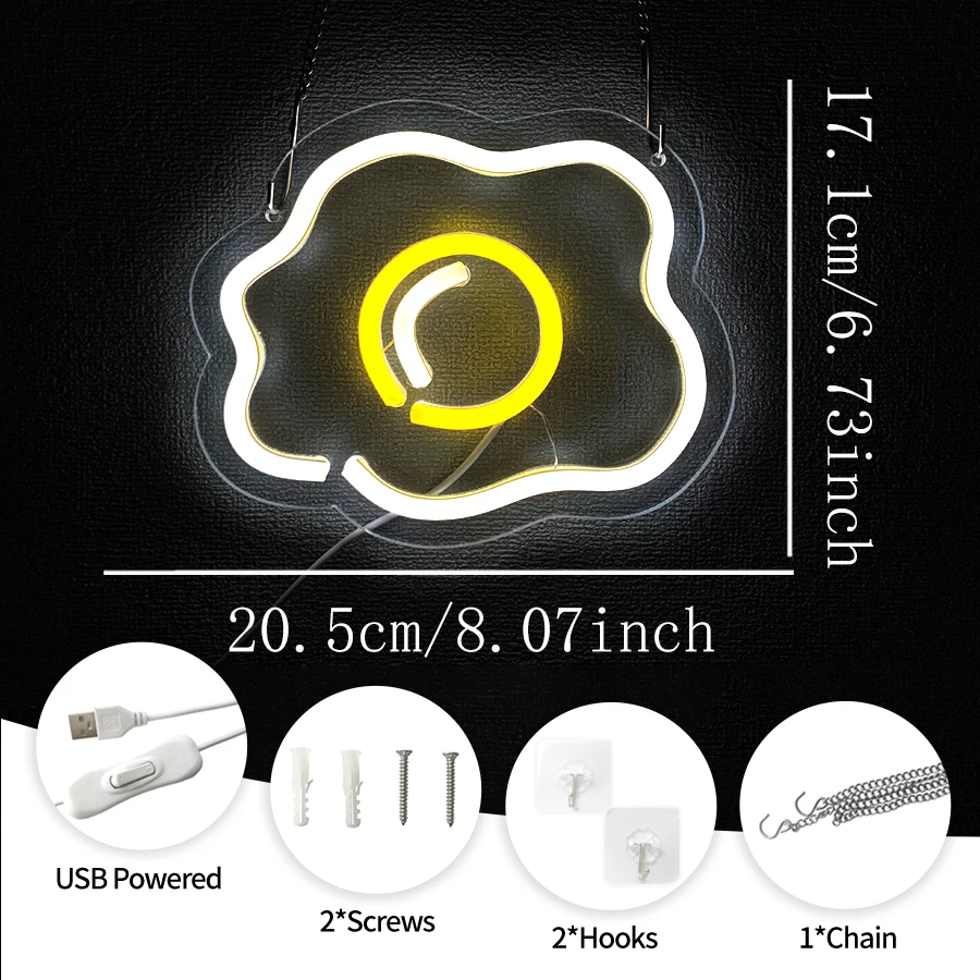 Fried Egg Neon Sign, USB‑Powered LED Neon Light, Aesthetic Wall Decor for Living Room,  Man Cave,  Birthday Party Decoration