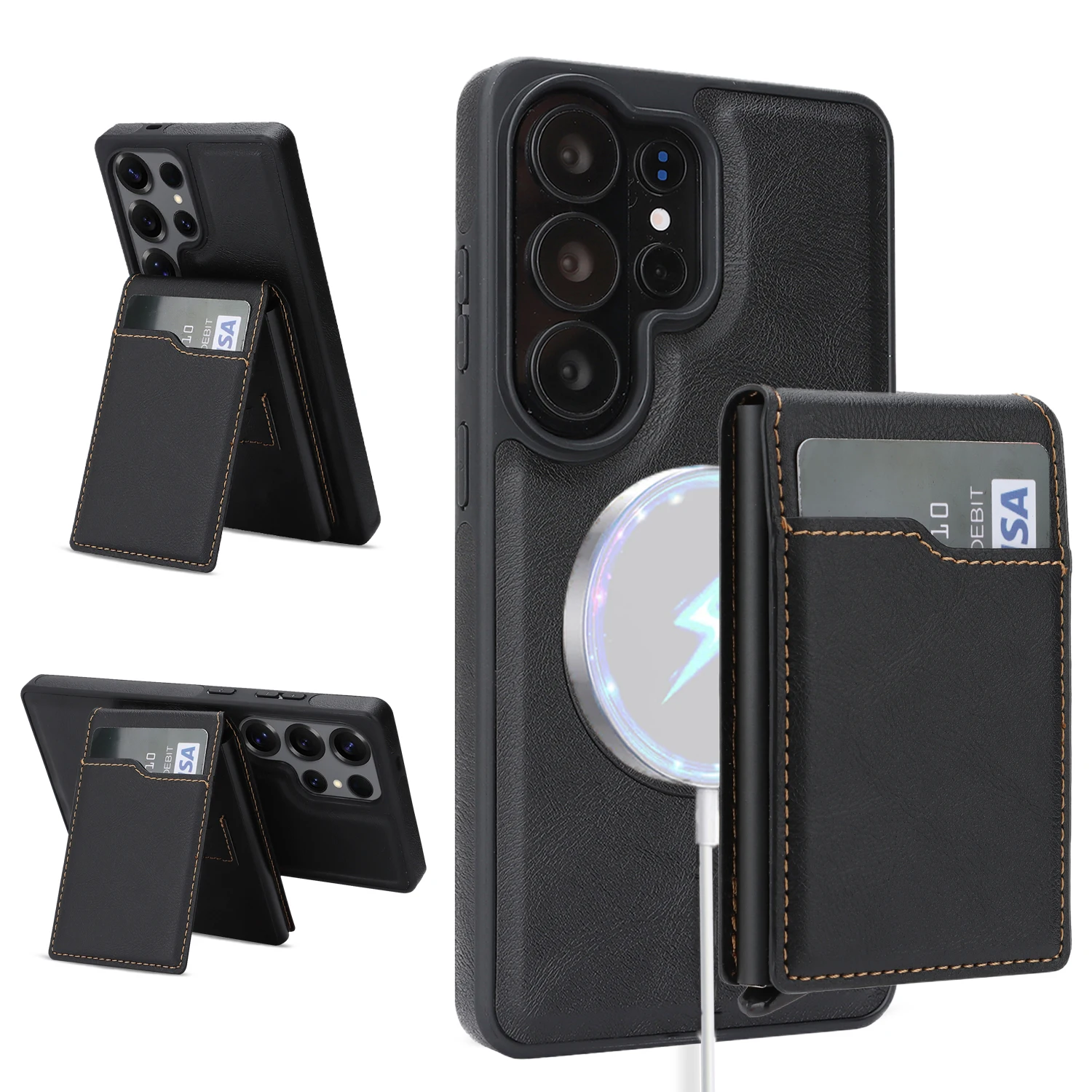 Luxury Faux Leather Case for Samsung Galaxy S26 Ultra,S25 Plus,S24,S23,S22ultra Magnetic Featuring Detachable Card Holder Cards