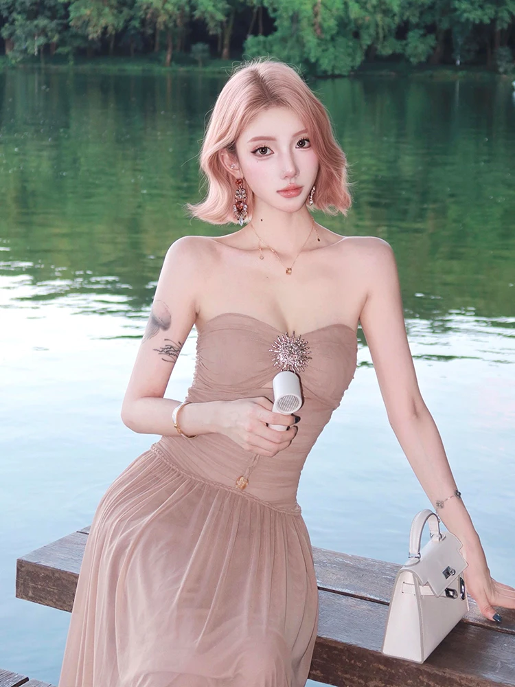 Sexy picante menina strapl longo dr rede um oulder viagem photoaphy roupas simples sle scela midi dr