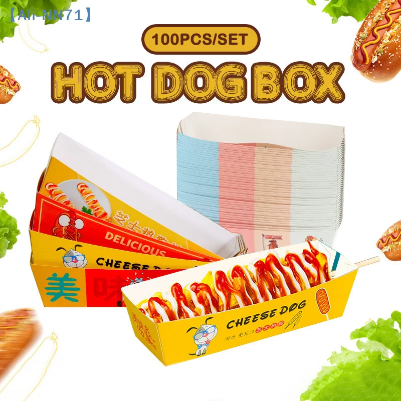 【NN71】100pcs No-Fold Hot Dog Packaging Box Paper Disposable Party Tableware Food Serving Tray For Caterers Catering Boxes