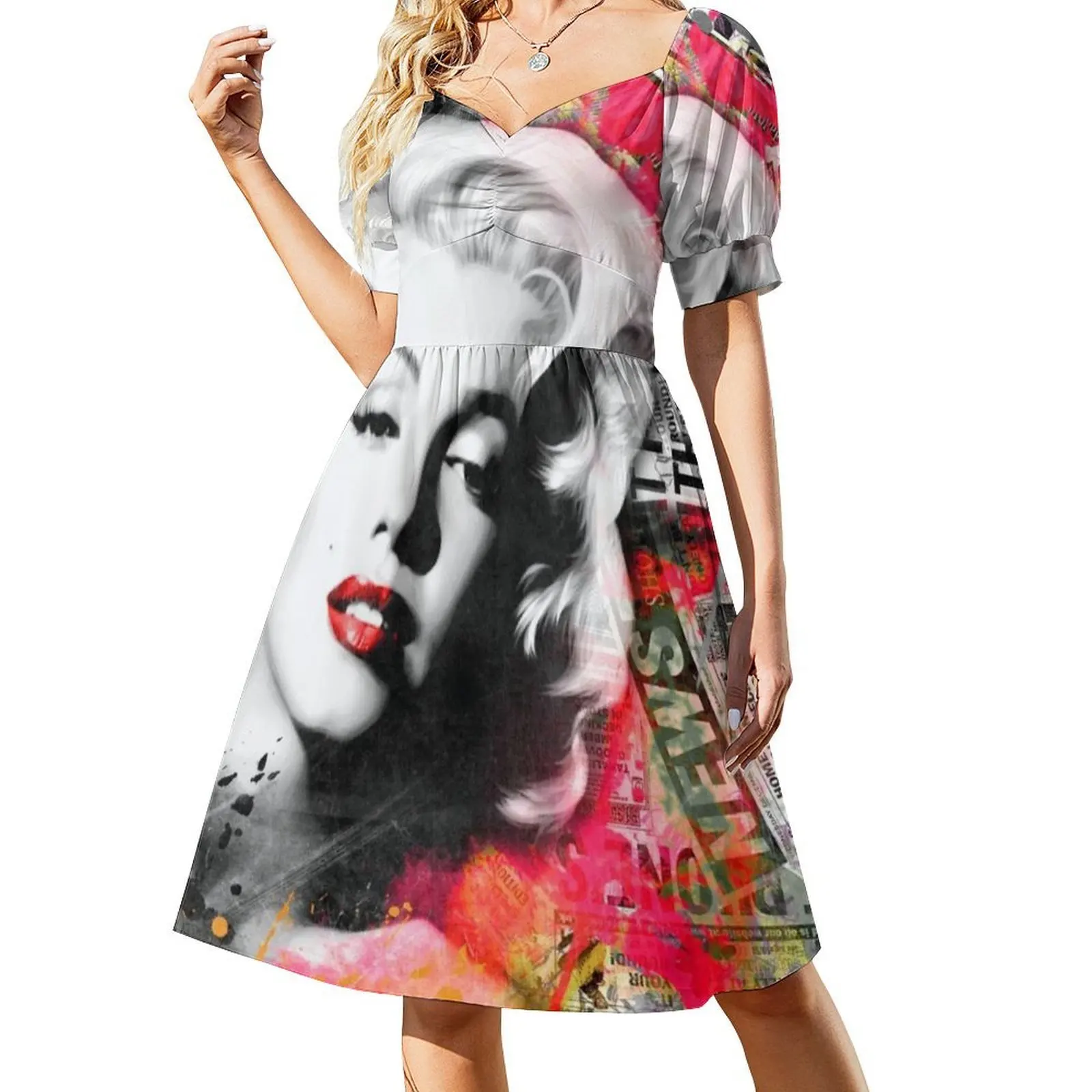 مارلين مونرو فن البوب فستان بوهيمي عتيق بأكمام منتفخة أو خيارات بلا أكمام للنساء فستان مارلين مونرو فن البوب الجمال