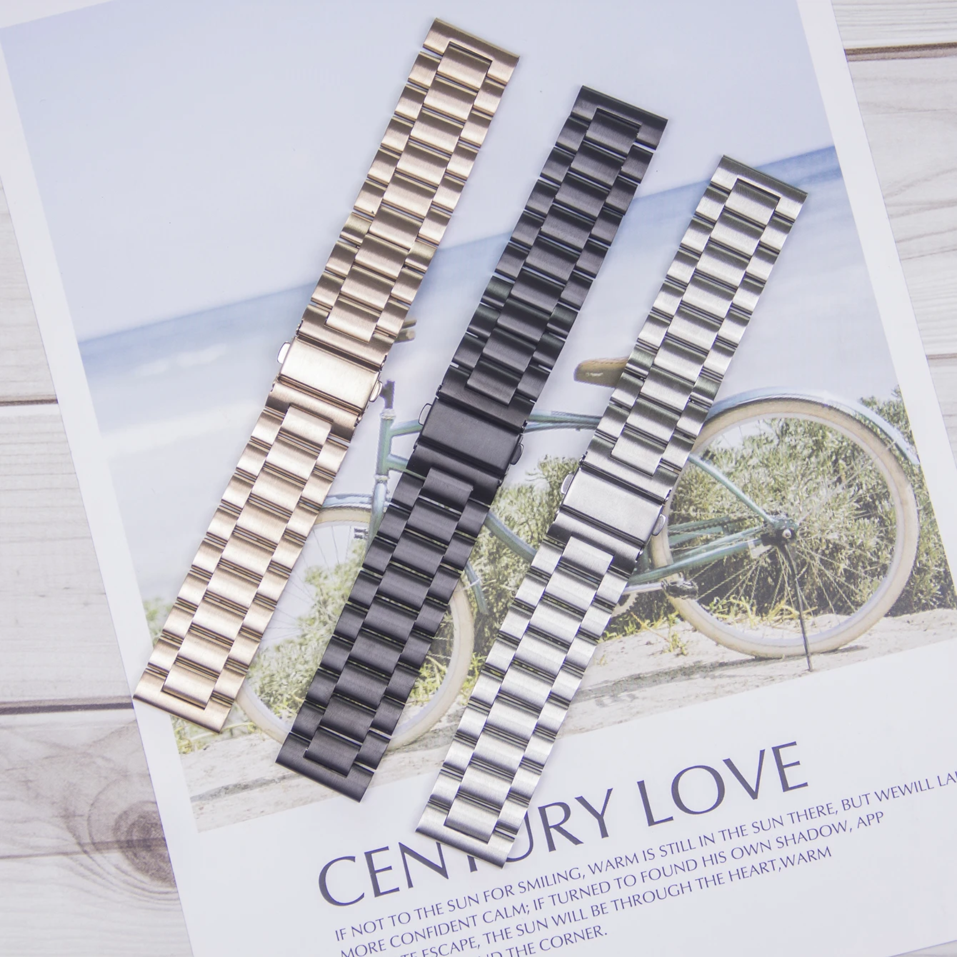 

Ремешок из нержавеющей стали для часов, однотонный браслет с пятью бусинами, Ширина 22/20 мм, складная пряжка, регулируемая длина, черный, серебристый, розовое золото