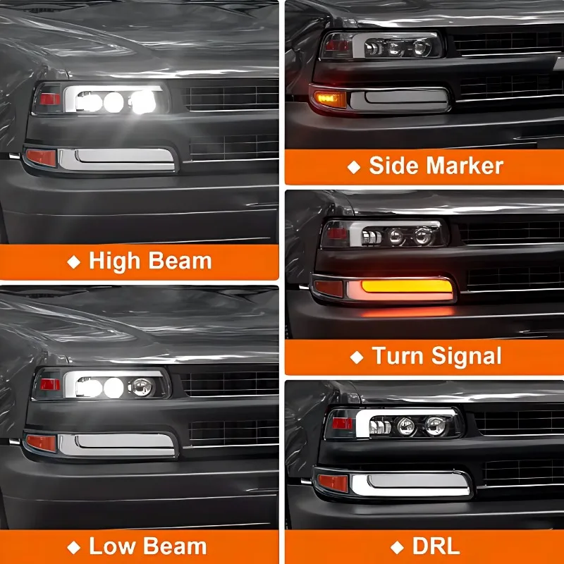 For Chevrolet Silverado LED Headlight Assembly Low Beam / High Beam/DRL/Turn Signal 32V 120W LED 12000LM 99-02