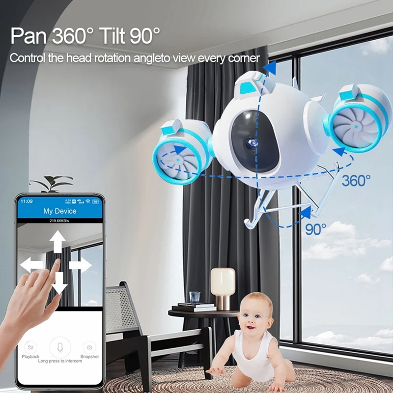 Full HD 3MP Night Full Color AI Tracking Wireless CCTV Safe Home Baby WIFI Smart Camera AC100-240V US Plug