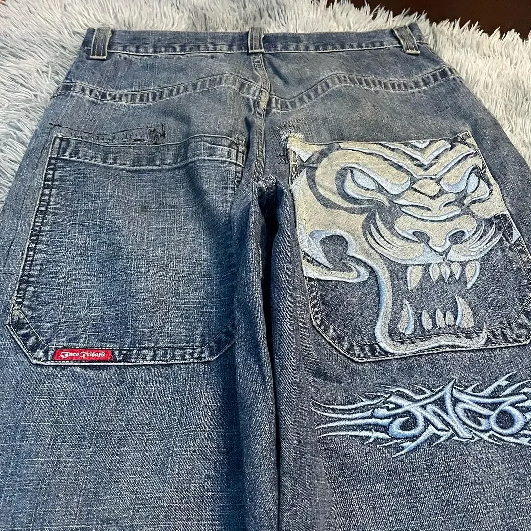 

Уличные популярные мужские джинсы с вышивкой Jnco Tiger Y2k, новинка, джинсы с широкими штанинами в стиле Харадзюку, парные повседневные мешковатые джинсы в стиле Джокер, панк