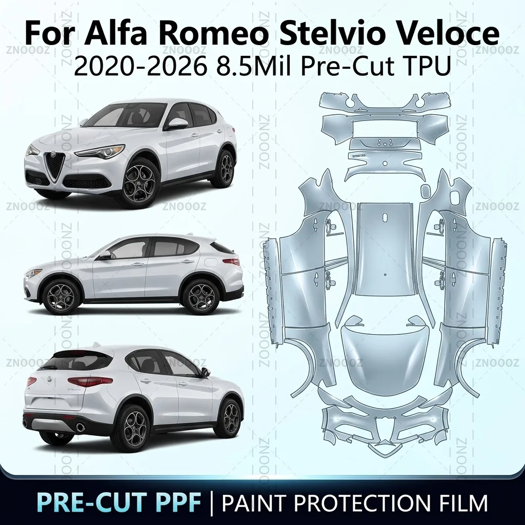 For Alfa Romeo Stelvio Veloce 2020-2026 8.5Mil Pre-Cut TPU PPF Paint Protection Kit Full Vehicle Glossy Clear Matte Black