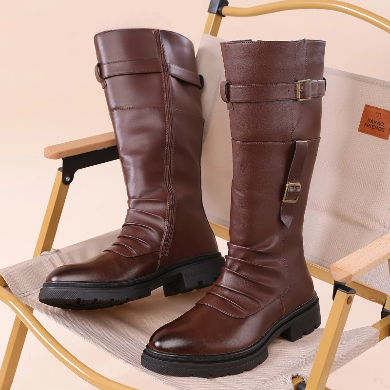 

Men High Top Boots PU Thick Sole Solid Color Comfortable Classic Trend Men Boots Size 38-48