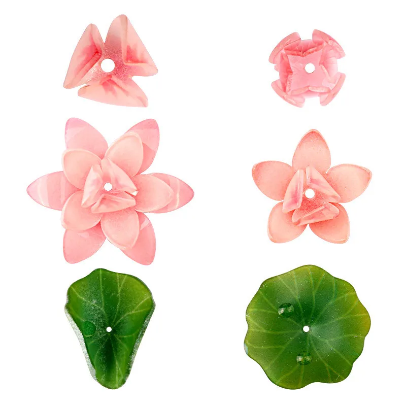 Summer style 50pcs/lot color pattern Simulation lotus leaf shape acrylic beads diy jewelry earring/night light accessory