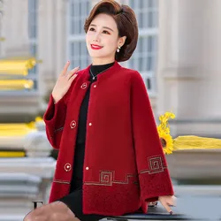 New Middle-aged Elderly Women Imitation Mink Velvet Sweater Jacket Spring Fall Women Knitted Cardigan Large Size Mother Clothes