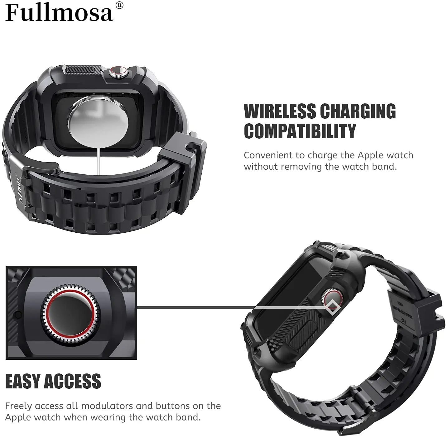 Fullmosa for Apple Watch Bands 40/41/44/45/49mm Rugged with Screen Protector Silicone Straps for Apple Watch Ultra 2 Series 9 8