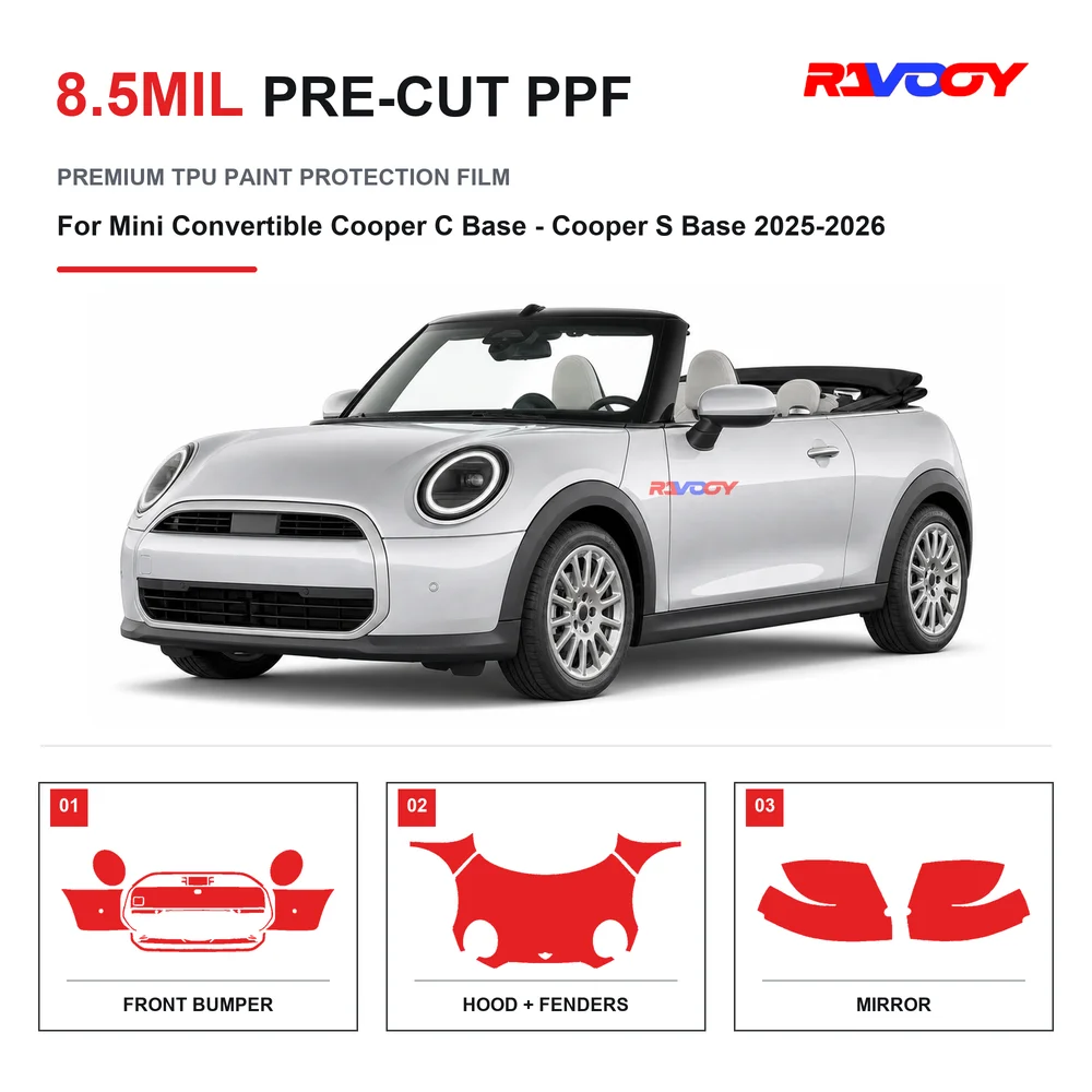 Precut PPF For Mini Convertible Cooper C Base - S 2025-2026 8.5mil TPU Clear Paint Protection Film Self Healing Hydrophobic UV
