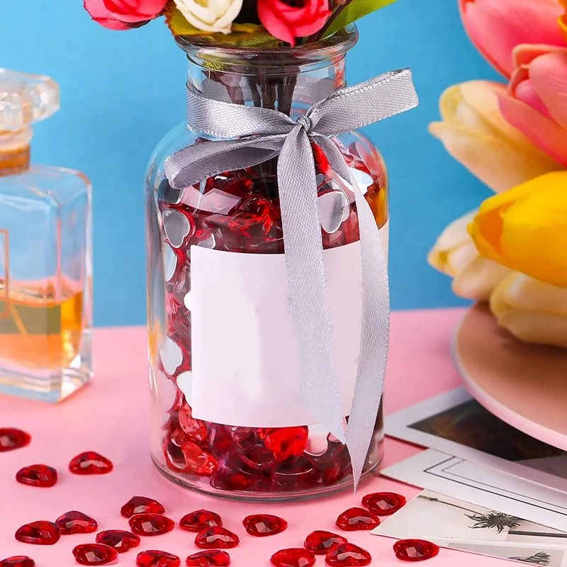 200 Acrylic Heart-Shaped Valentine's Day, Wedding Flat Back Heart-Shaped Rhinestone, 0.5 Inch