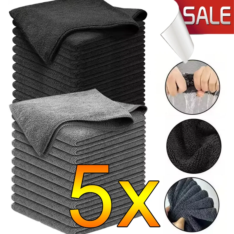 5PCS Thickened Microfiber Cleaning Cloths Lint-free Reusable Wipes Highly Absorbent Suitable For Car Windows Car Cleaning Tools