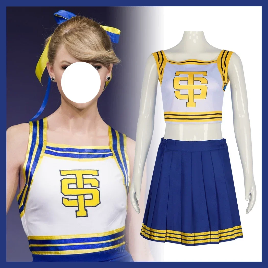 

2024NEW Taylor Cheerleader Uniform TS Shake It Off Blue Cheerleading Outfits Halloween Party Costume for High School Girls