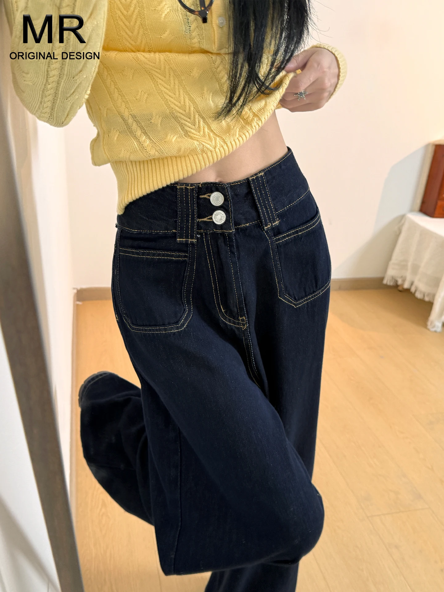 

Женские джинсы Deep Blue в стиле ретро с высокой талией, широкими штанинами и двойной застежкой, свободные, стройнящие, прямого кроя, повседневные, из денима