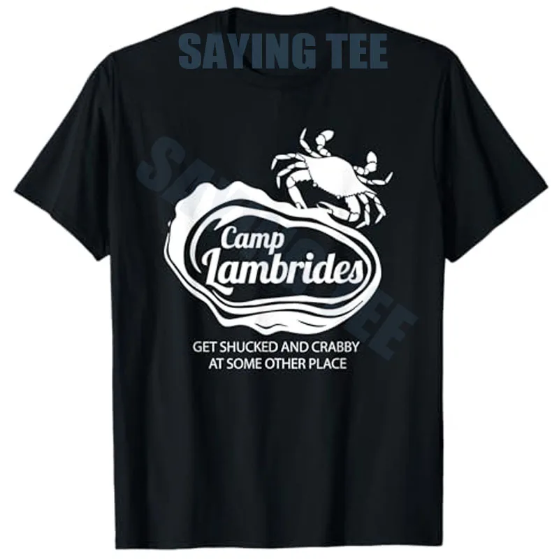 

Camp Lambrides - White Lettering T-Shirt Humor Funny Crab Y2k Graphic Outfit Short Sleeve Blouses Novelty Gift Fashion Tee Tops