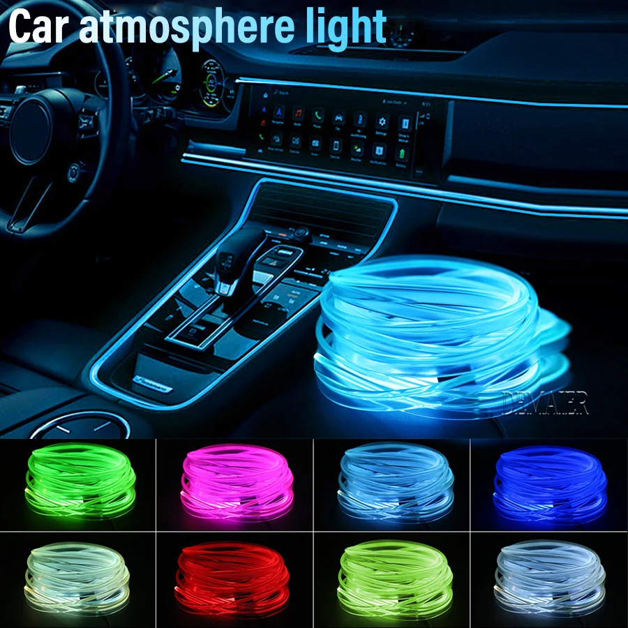 Imagem -03 - Led Car Decoração Interior Usb Lâmpada Atmosfera Rgb Luz el Fibra Óptica Neon Strip Auto Faça Você Mesmo Ambiente Flexível App Música