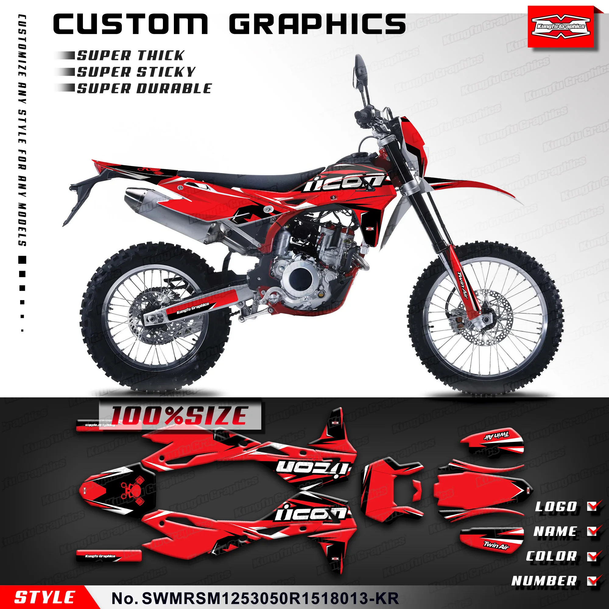 

KUNGFU GRAPHICS Racing Sticker Motorcycle Decals for SWM RS125R 300R 500R SM125R 500R 2015 2016 17 18, SWMRSM1253050R1518013-KR