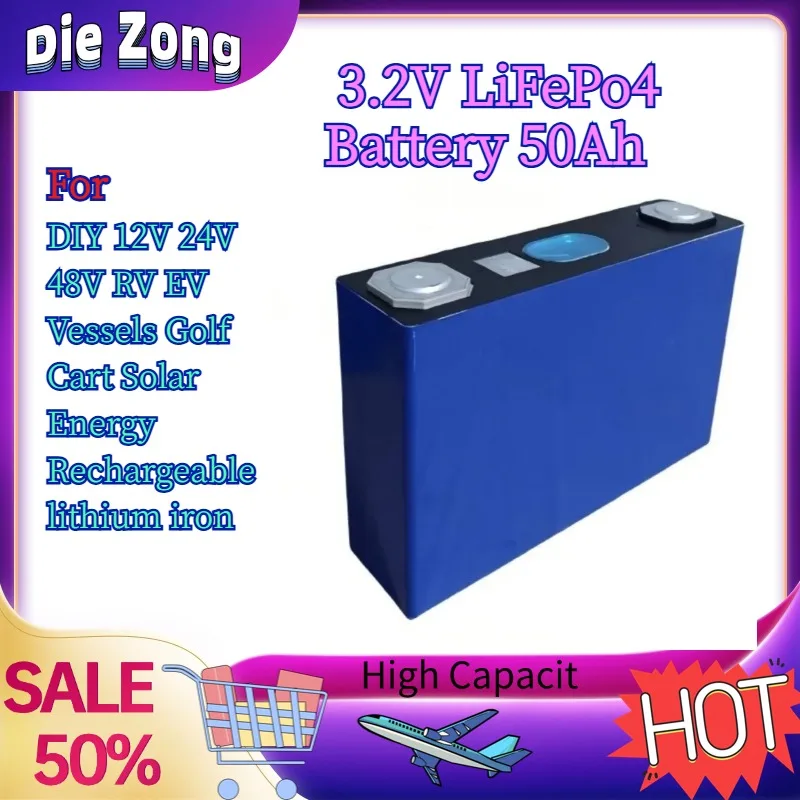 

In Stock For DIY 12V 24V 48V RV EV Vessels Golf Cart Solar Energy Rechargeable lithium iron 3.2V LiFePo4 Battery 50Ah