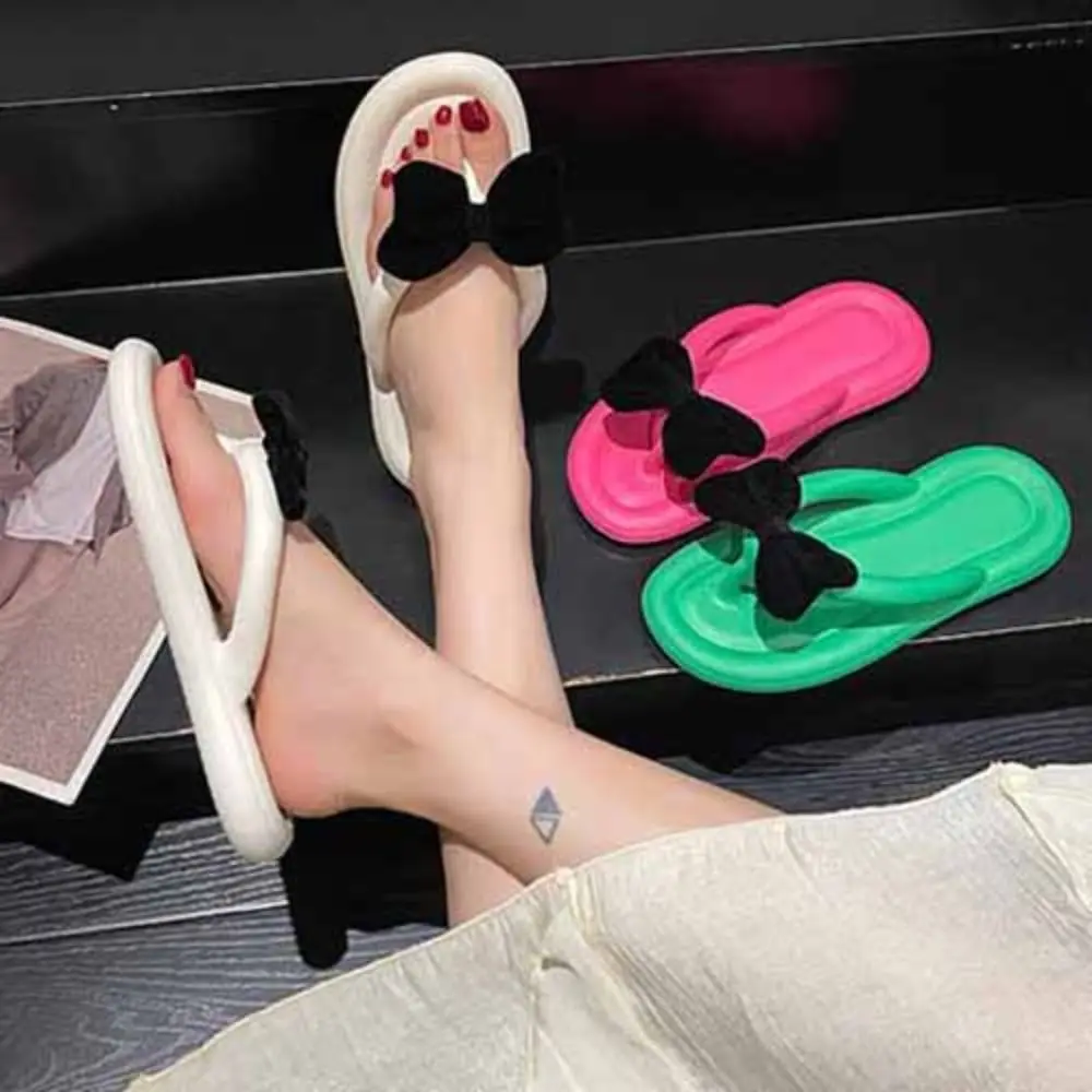 

Sweet Bowknot Beachwear Flip Flops EVA Soft Sole Clip Toe Flip Flops Anti Slip Shoes Sweet Slippers Women Bathroom