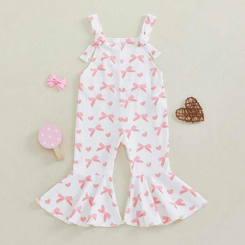 Baju kodok bayi perempuan, Jumpsuit rumbai motif pita, celana Suspender untuk bayi balita