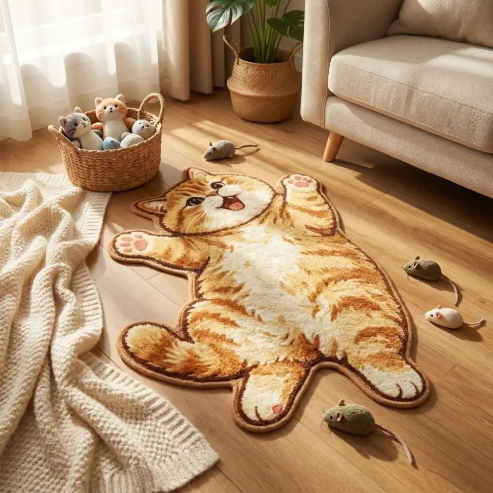 Soft 2D Cat-Shaped Area Rug Non-Slip Anti-fouling Home Decor Carpet Easy to Clean Cartoon Carpet Bedrooms