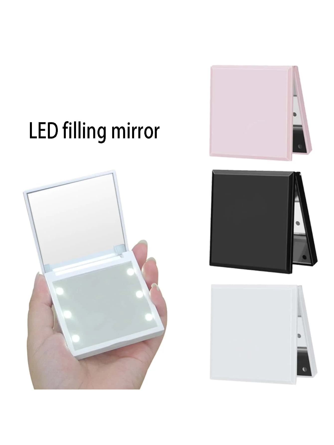 1Pc Small Gift Makeup Mirror With Light Portable Mirror Pocket Folding Mirror Double-Sided Small Gift Mirror Does Not Include Ba