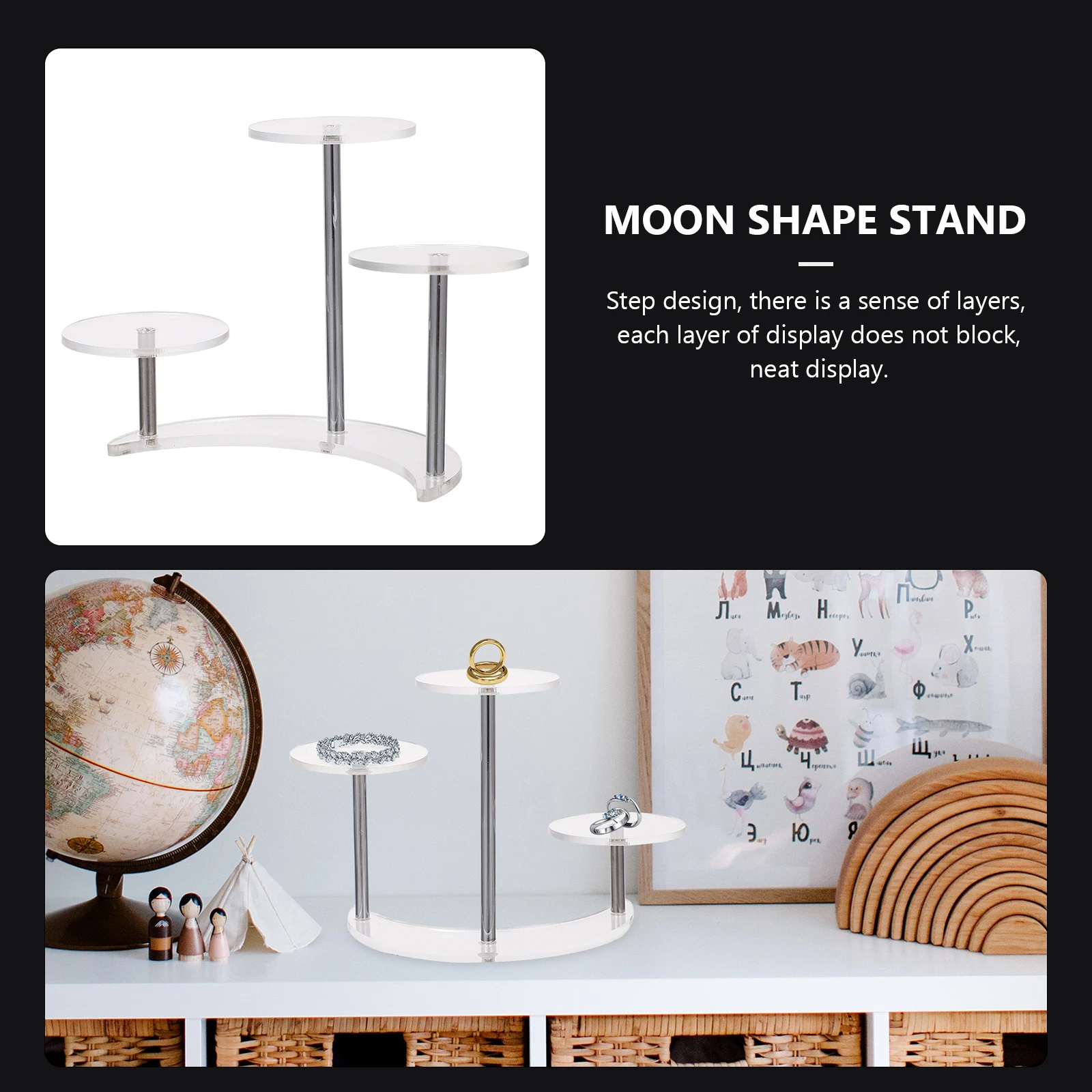 

2Pcs Acrylic Display Rack Transparent Holder Moon Shape St for Jewelry Art Model Storage Statue Collectibles Waterproof