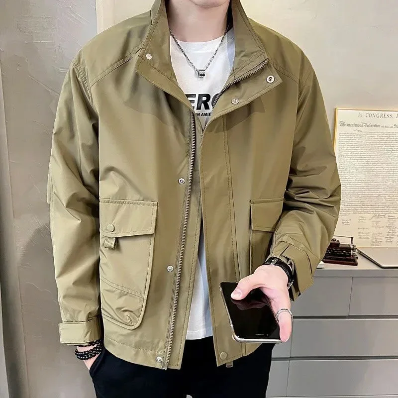 New Spring and Autumn Fashion Trend High End Workwear Jacket St Up Collar Loose Versatile Hsome Casual Men's Coat