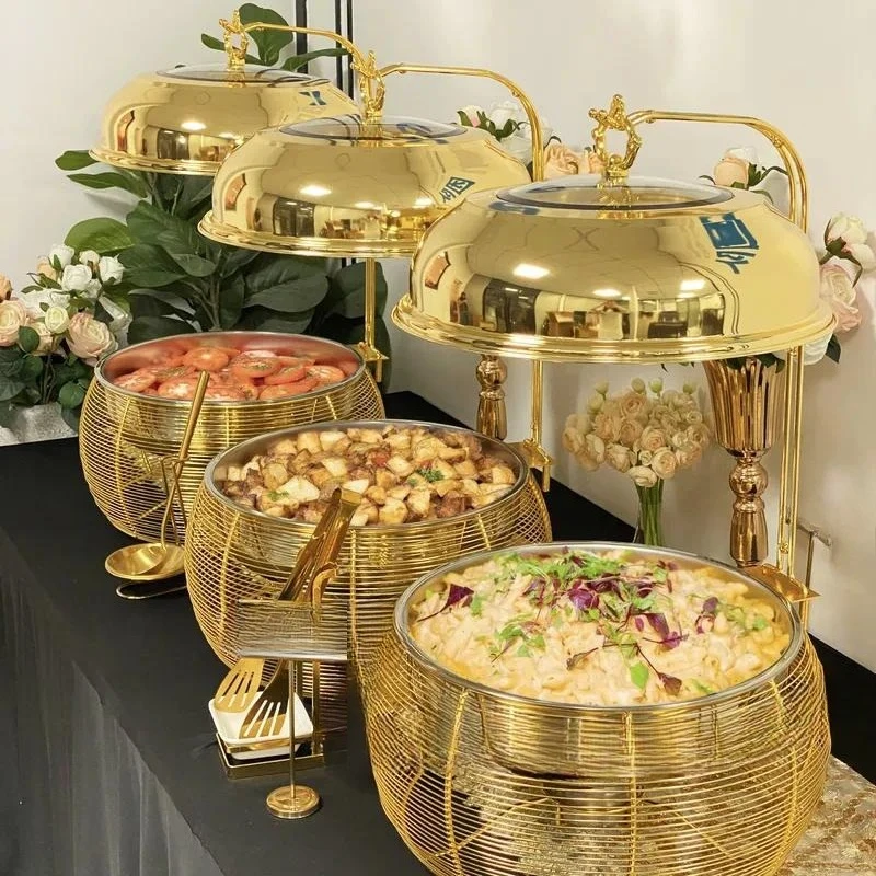 Round Elegant Food Serving Hot Pot with Lid for Wedding Banquets Events Catering Dishes Server