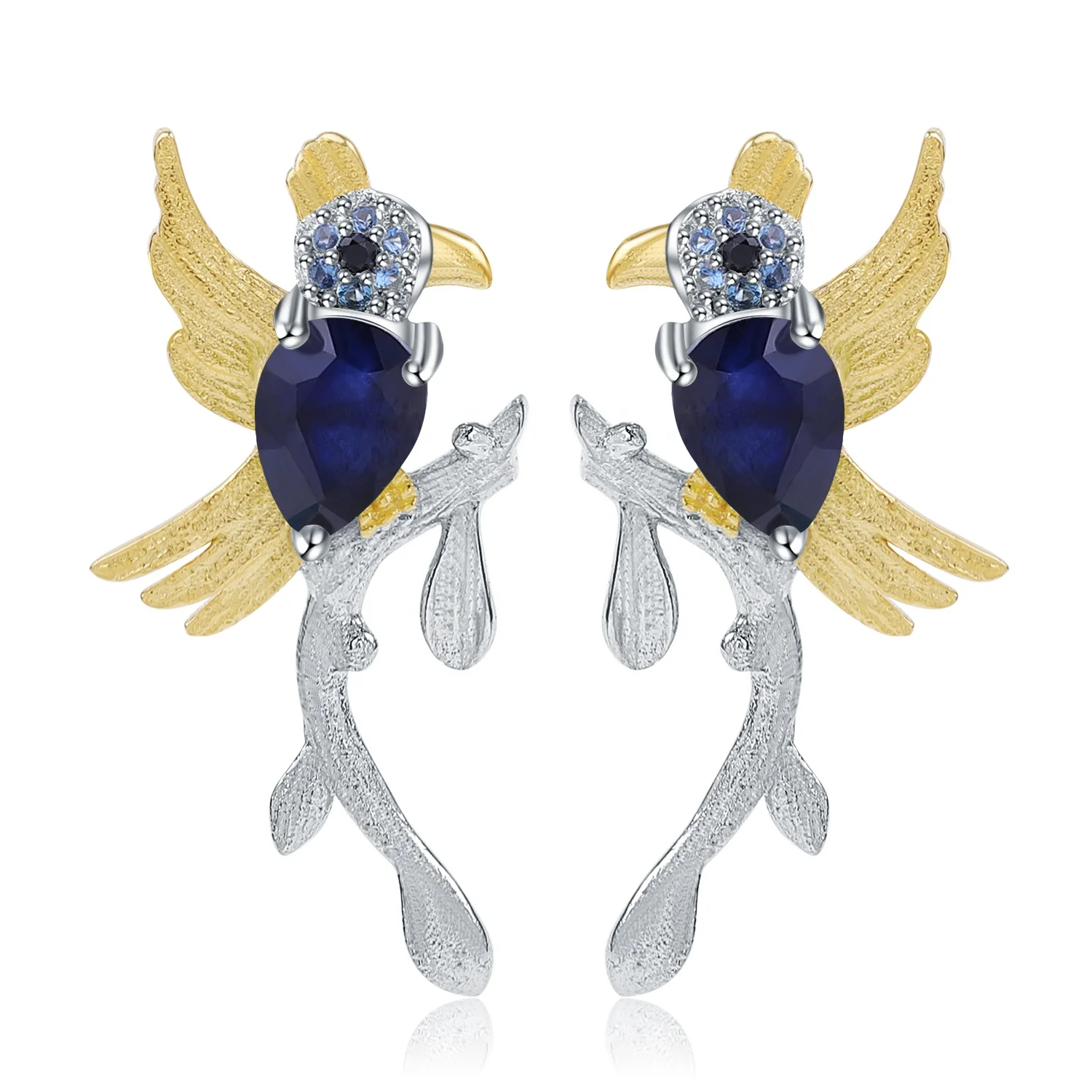 

Abiding Perfect 925 Sterling Silver Gemstone Earrings Natural Sapphire Cute Bird Design Earrings for Women Wedding