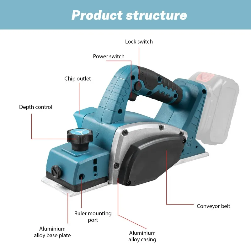 

【Premium】1000W Brushless Planer Multifunctional Home Desk Hair Planer Woodworking Portable Hand Tool for 18V Lithium Battery