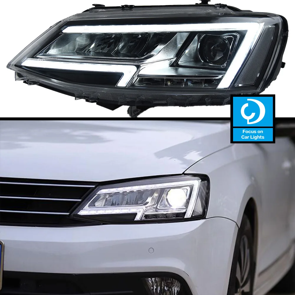 Samochód przedni reflektor dla Jetta MK6 2012-2018 MK7 lampa czołowa LED stylizacji dynamiczny kierunkowskaz akcesoria samochodowe 2 sztuk