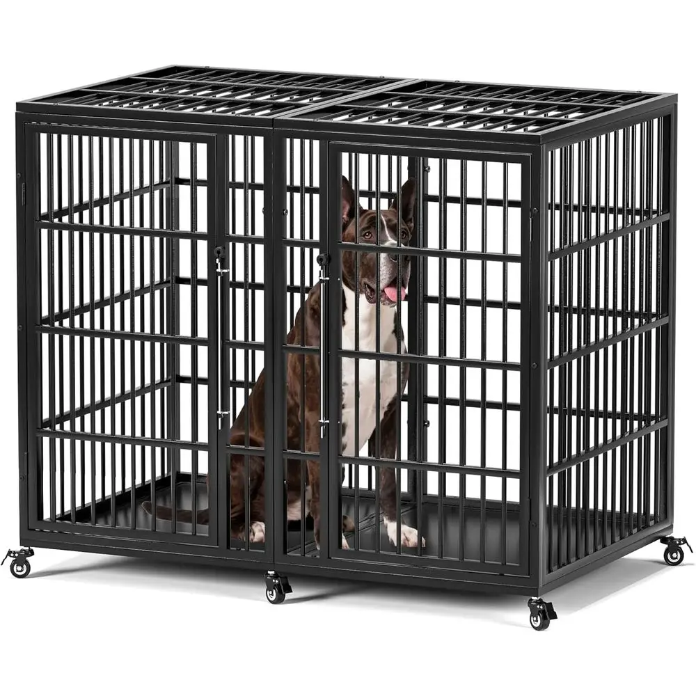 

XXL Heavy Duty Steel Dog Crate with Double Doors, Wheeled, Ideal for Large Breeds like Great Danes