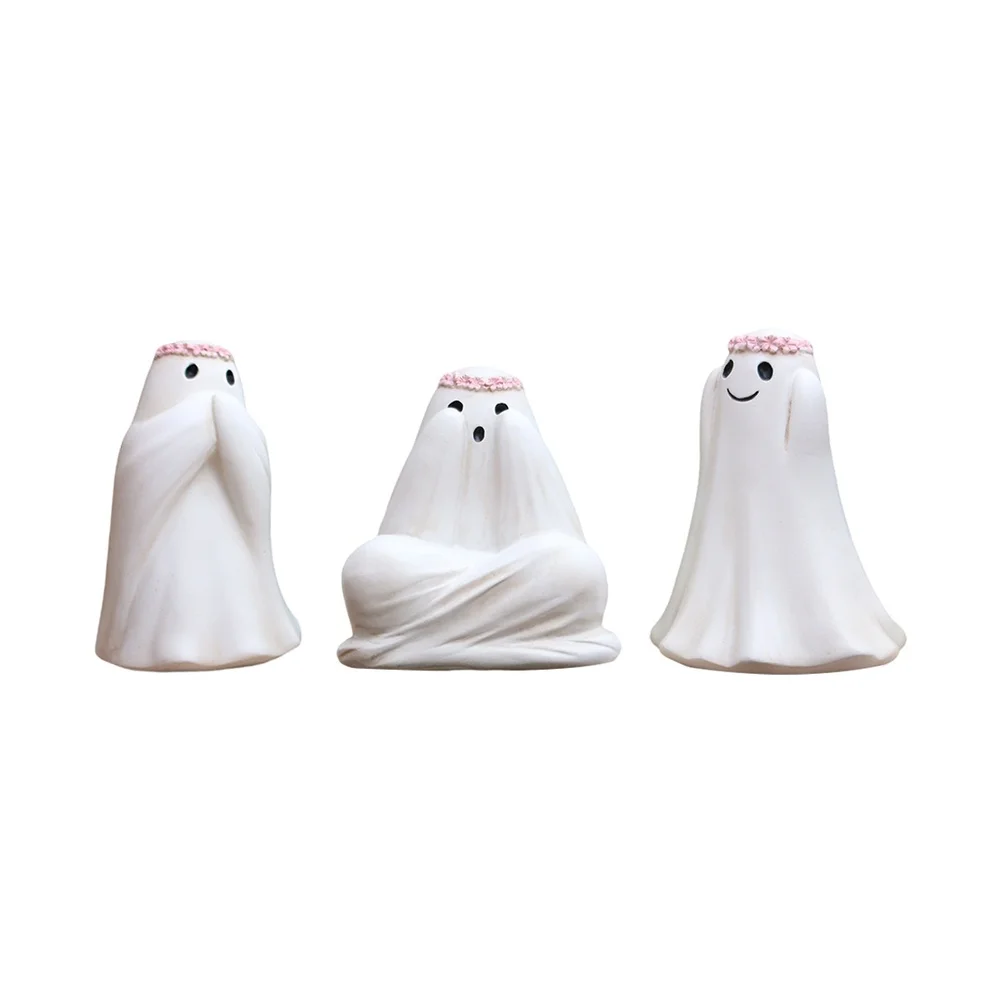Resin Halloween Decor Set of 3 No Spirits Figurines for Outdoor Garden Lawn Patio Home Desktop Decoration Grey