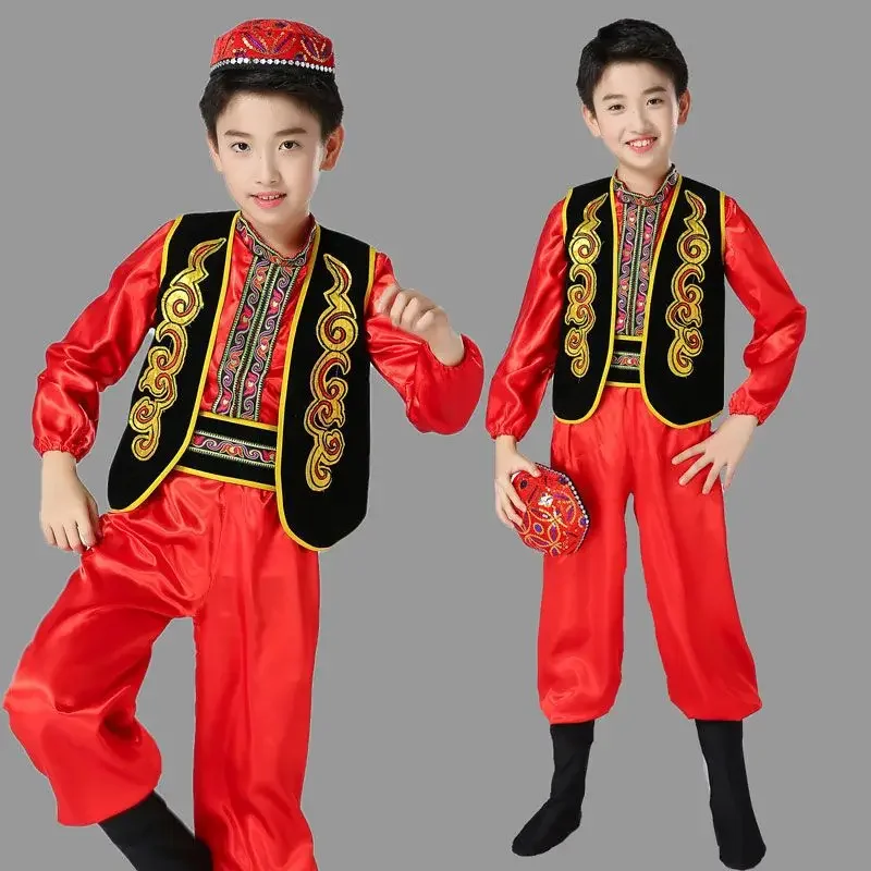 Xinjiang Ethnic Minorities Dance Costumes Long Sleeve Children Uygur Cosplay Suit School Performance Clothes Vintage