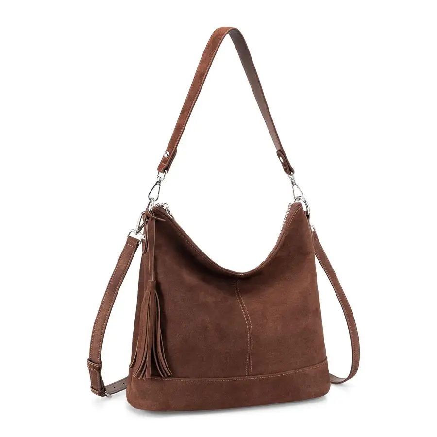 

Leather Hobo Crossbody Bag for Women, Soft Real Leather Bucket, Shoulder Handbag Purse with 2 Removable Strap