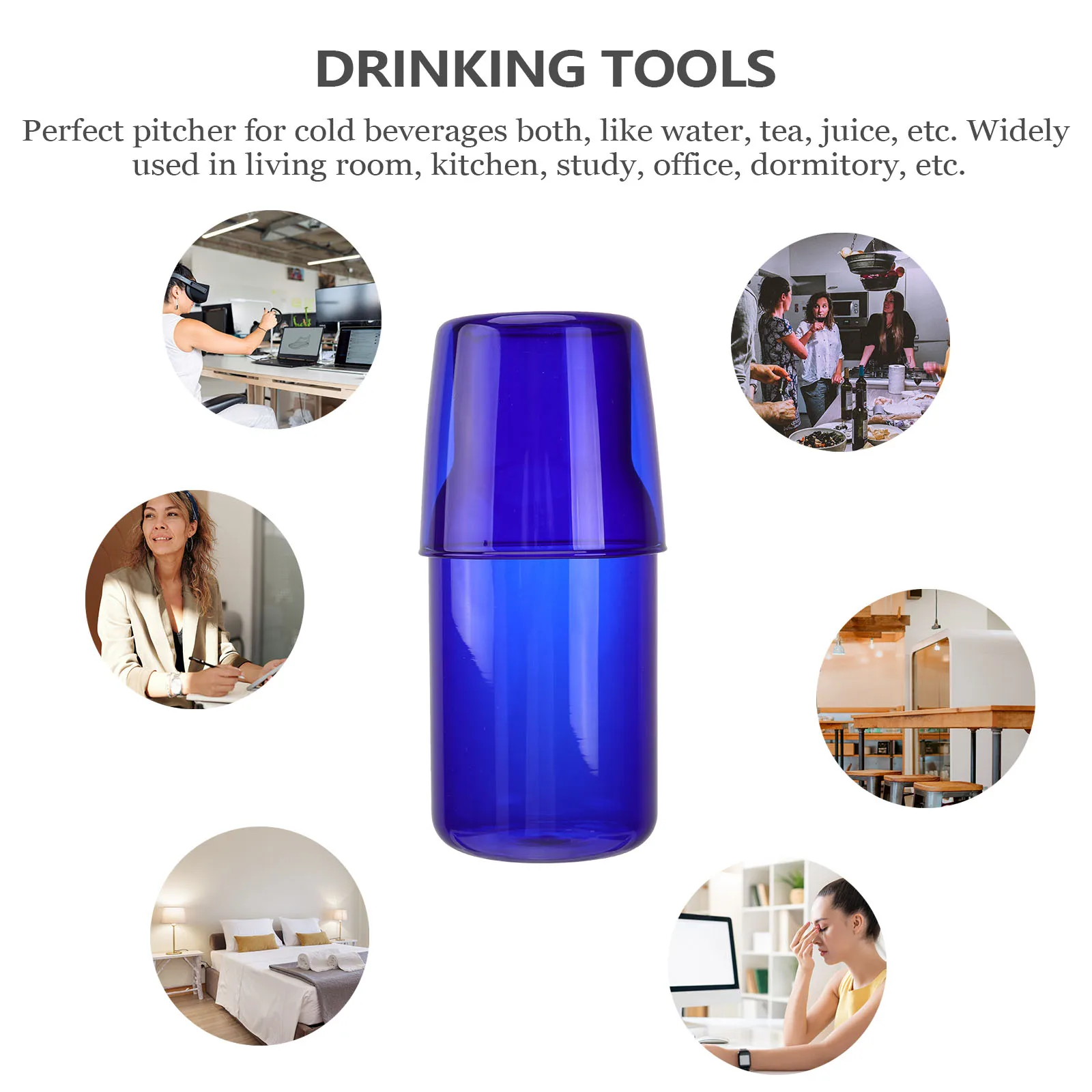 

1Set Glass Cup and Water Bottle Pitcher for Cold Beverages Home Office Hotel Blue Borosilicate Glass Cup