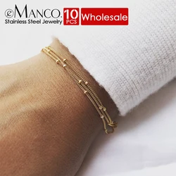 EManco 10PCS Wholesale Simple Female Dainty Chain Bracelet Jewelry Layered Beads Chain Bracelet For Women Stainless Steel Chain