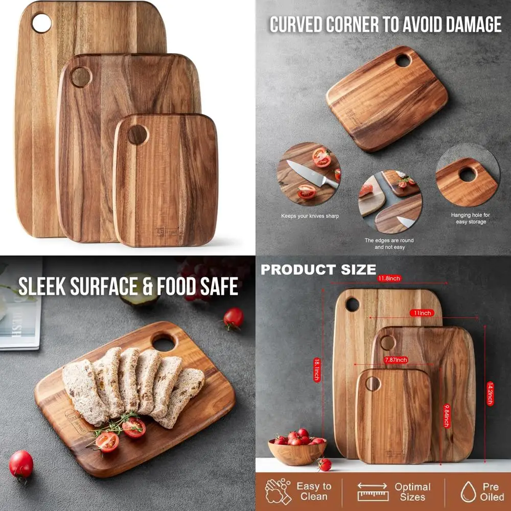 

Tri-Level Acacia Wood Kitchen Cutting Boards, Premium Thick Chopping Blocks, Set of 3 Wooden Serving Trays