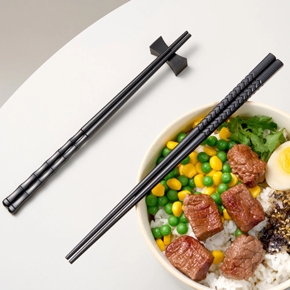 5 Pairs Black Anti-Slip Reusable Chopsticks Food-Grade Dishwasher Safe Heat-Resistant Durable Utensils for Sushi Chopstick